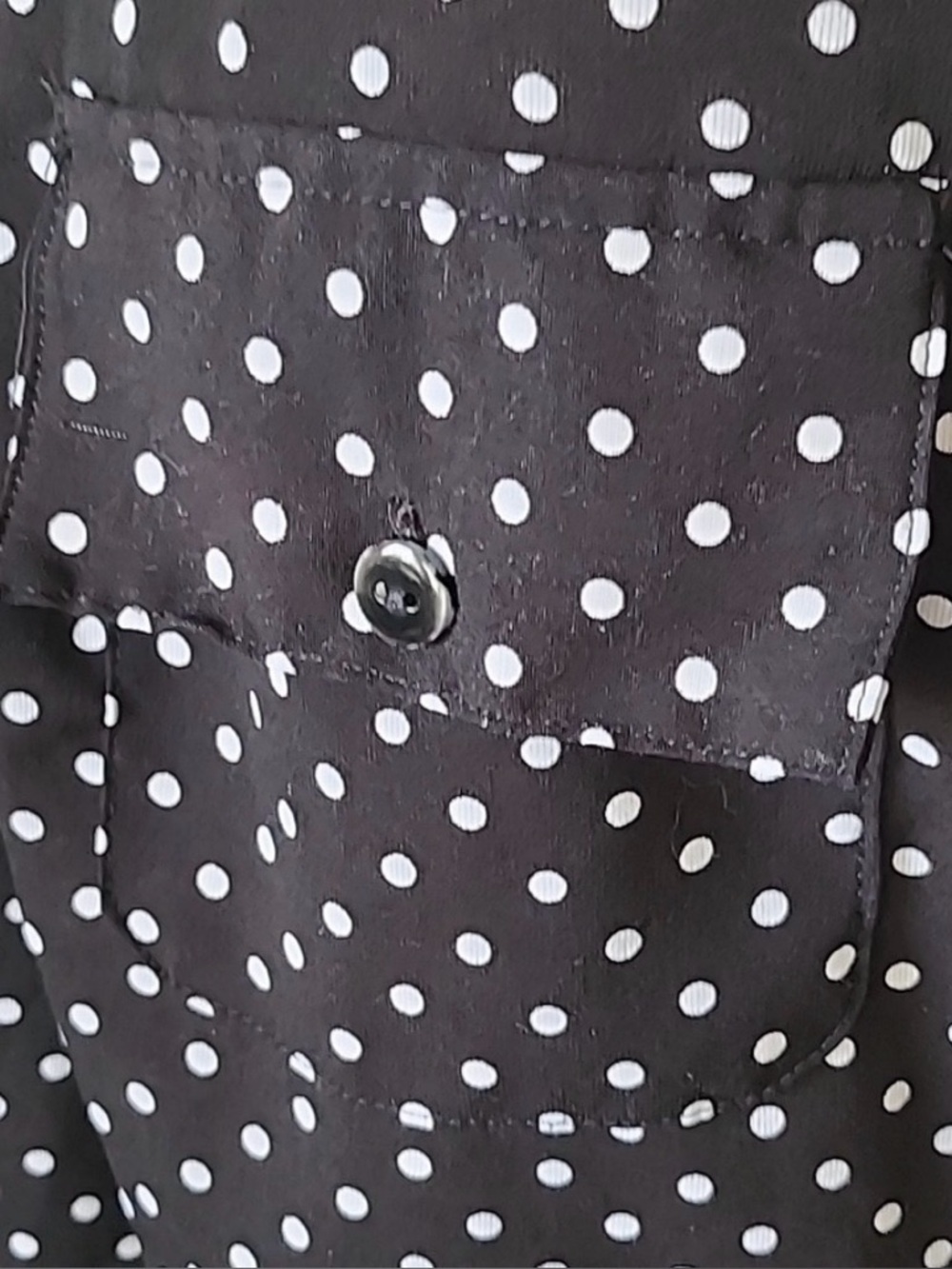 Notations Black and White Polka Dot Blouse with Straight Collar and Long Sleeves - Picture 6 of 13